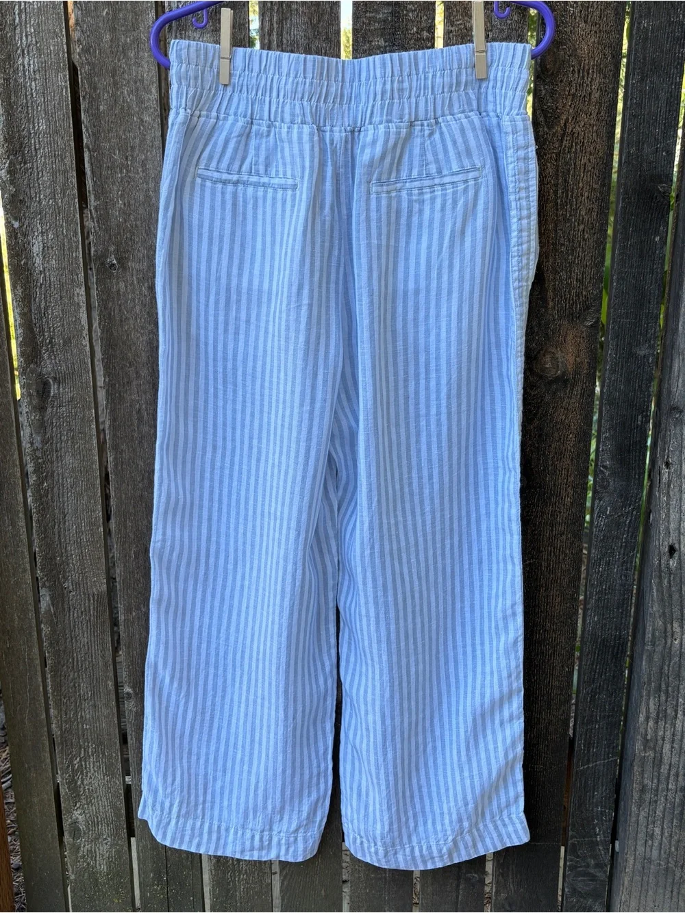 Quince 100% European Linen Wide Leg Pants NWT in Sky Blue Mariner Stripe Sz M